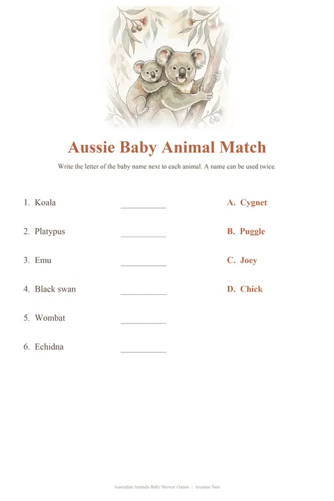 Australian Baby Shower Games Bundle: watercolour-style 13 Printable Games