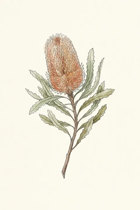 Banksia Botanical Print: watercolour-style australian Native Flora Wall Art