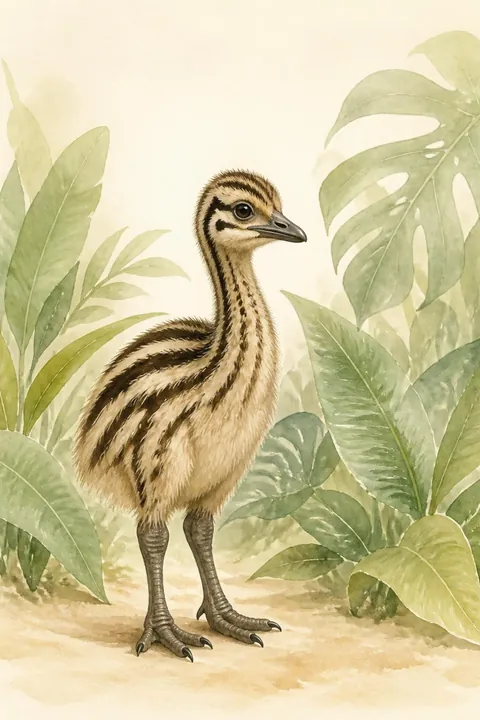 Cassowary Chick Print: watercolour-style rainforest Animal Nursery Wall Art