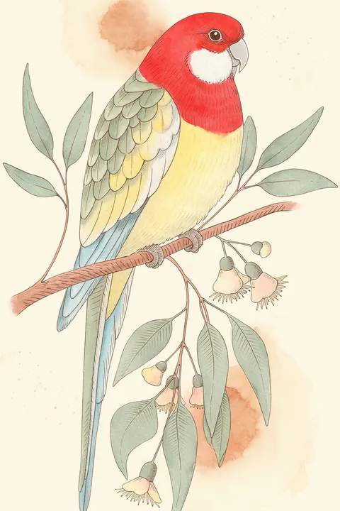 Eastern Rosella Nursery Print: watercolour-style australian Native Bird Wall Art