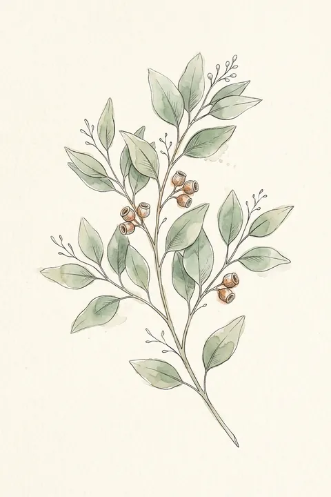 Eucalyptus Branch Print: watercolour-style australian Gum Leaf Botanical Wall Art