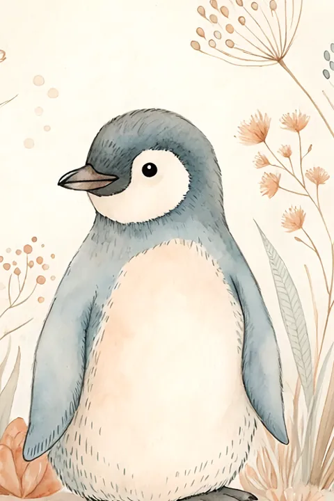 Fairy Penguin Coastal Print: watercolour-style australian Nursery Wall Art