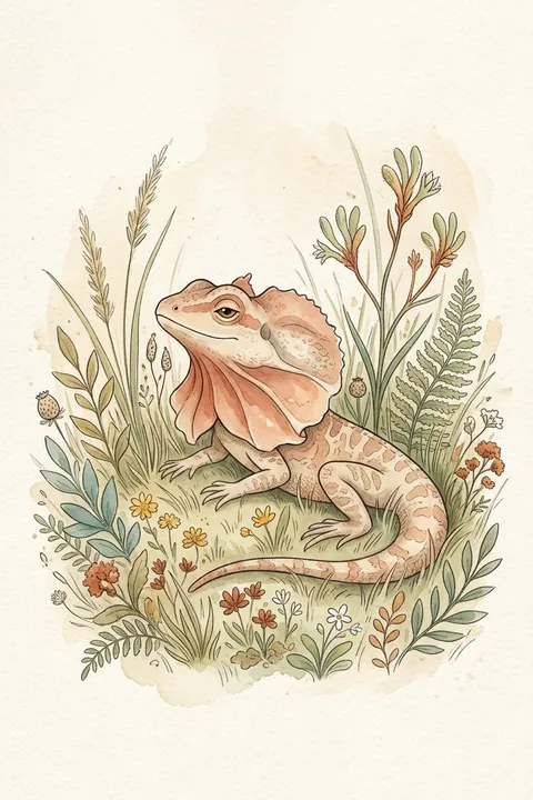 Frilled Neck Lizard Print: watercolour-style australian Wildflower Wall Art