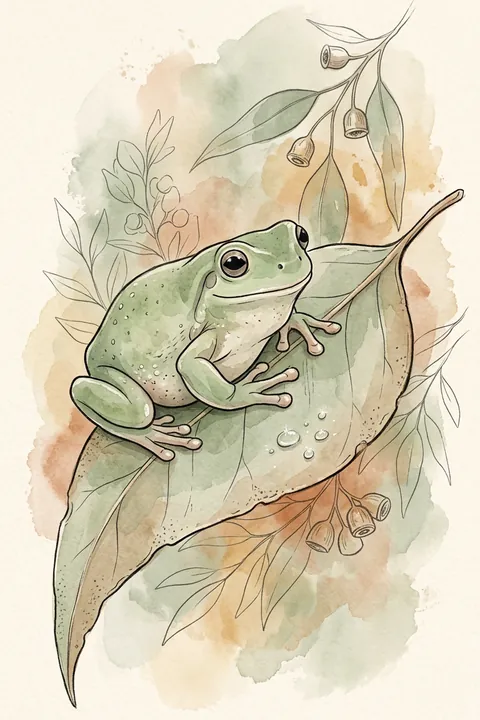 Green Tree Frog Print: watercolour-style australian Nursery Wall Art