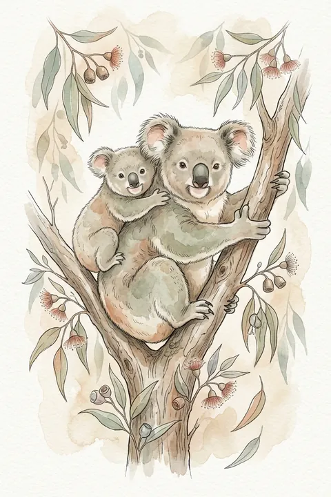 Koala and Joey Nursery Print: watercolour-style australian Animal Wall Art