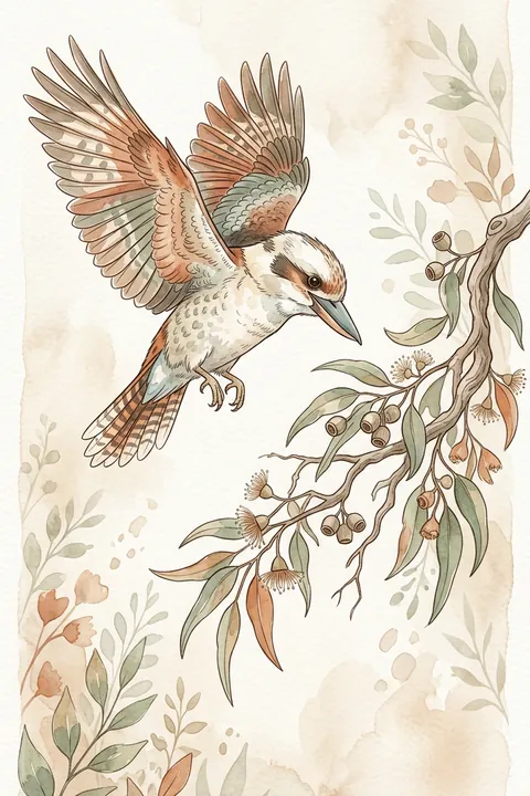 Kookaburra Print: watercolour-style australian Native Nursery Wall Art