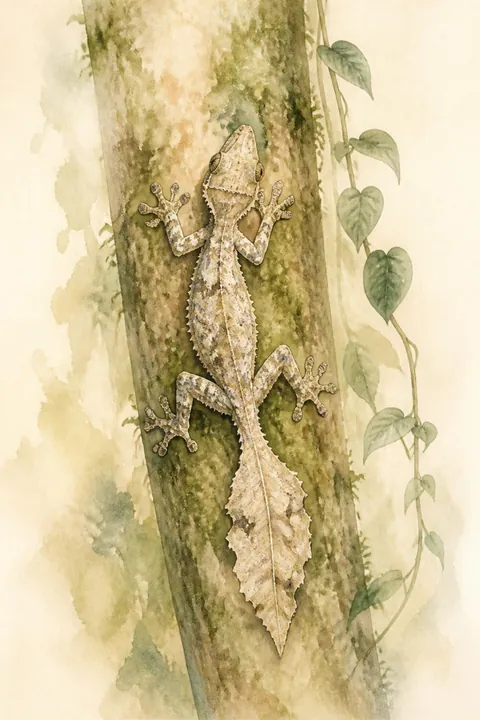 Leaf Tailed Gecko Print: watercolour-style northern Leaf-Tailed Gecko Nursery Art