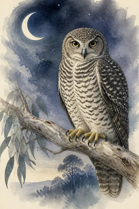 Powerful Owl Print: watercolour-style australian Native Bird Wall Art