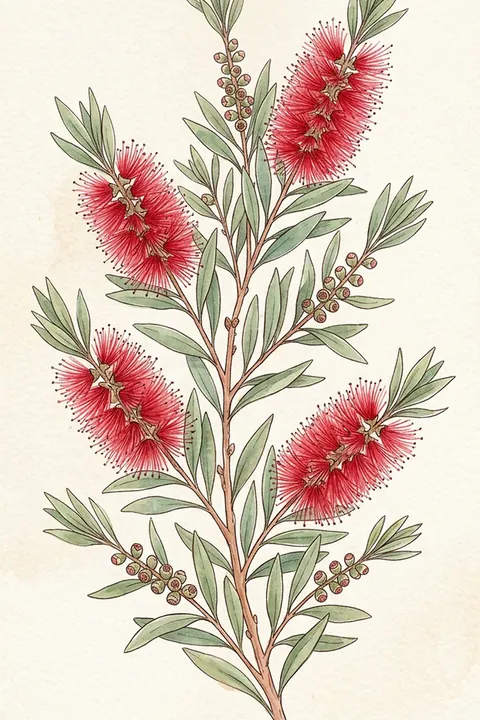 Red Bottlebrush Print: watercolour-style australian Native Flower Wall Art