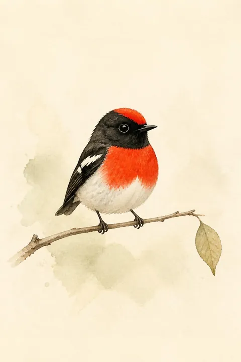 Red-capped Robin Print: watercolour-style australian Native Bird Wall Art