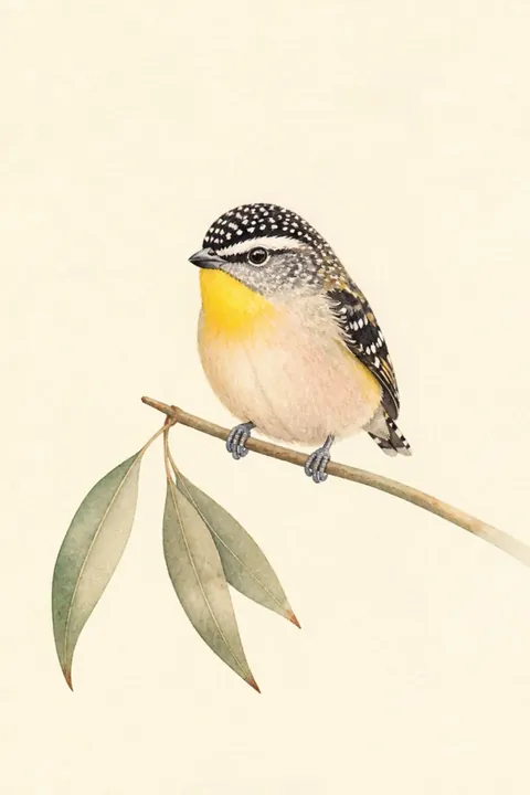 Spotted Pardalote Print: watercolour-style australian Native Bird Wall Art