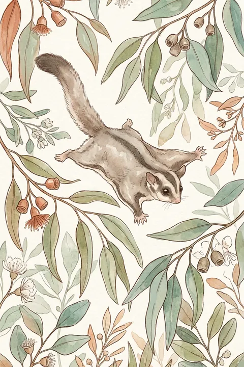 Sugar Glider Nursery Print: watercolour-style australian Native Wall Art
