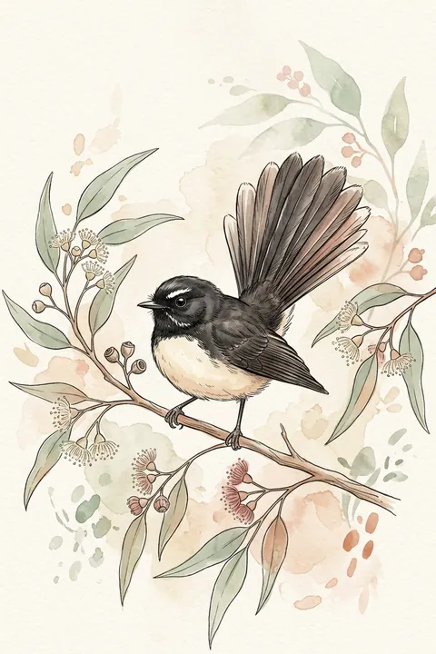 Willie Wagtail Print: watercolour-style australian Native Bird Nursery Wall Art